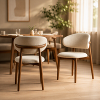Chaise de salle à manger en tissu de style moderne du milieu du siècle, avec dossier incurvé, pieds en métal, chaise d'appoint rembourrée pour cuisine et salon