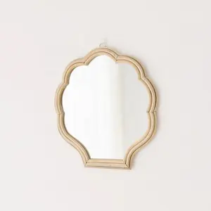 Espejo de pared con forma de concha de ratán Natural para niños, espejo de maquillaje para dormitorio infantil, decoración de guardería, diseño único