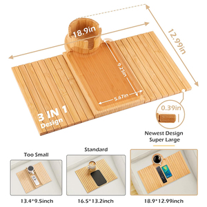 Vente directe d'usine <span class=keywords><strong>LG</strong></span>, porte-gobelet et support de téléphone 3-en-1 pour canapé, organiseur pour accoudoir de canapé, plateau à collation, plateau porte-gobelet en bambou pour canapé - Product Image 6