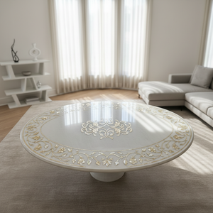 Marble Inlay Luxurious <b>Illuminated</b> Island Natural Resin Handcrafted Eco-Friendly Surface Floral Design Water Fire Resistant - Product Image 1