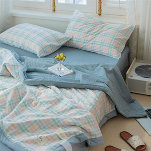 Ensemble de quatre pièces de literie en coton 100% coton lavé à carreaux <span class=keywords><strong>rose</strong></span> <span class=keywords><strong>et</strong></span> blanc - Product Image 3