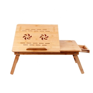 휴대용 접이식 대나무 노트북 책상 테이블 침대 노트북 책상 냉각 팬 서랍 - Product Image 2