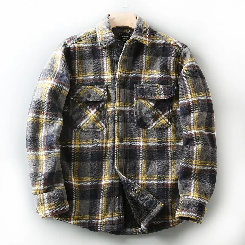 Vintage Men's Big Size Sherpa Flannel Jackets Plaid Heavyweight Lined Flannel Jackets For Men