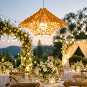 Lampada a Sospensione in Ferro e Rattan Stile Giapponese, Altezza Regolabile, LED Luce Calda, <span class=keywords><strong>Paralume</strong></span> Medio per Matrimoni, Casa, Ufficio, Camera da Letto - Product Image 3