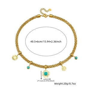 European American Style Retro Metal Blue Turquoise Four Leaf Clover Tree Of Life Pendant Stainless Steel Chain Necklace - Product Image 4