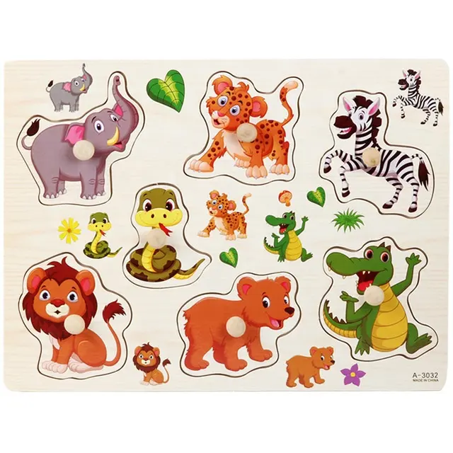 Houten Bord Puzzel Speelgoed Kinderen Cartoon Dier Hout Puzzel Kids Baby Vroege Educatie Leren Cognitieve Grijpen Puzzel Bord