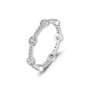 S925 <b>Silver</b> <b>Eternity</b> Band <b>Ring</b> With Round Diamond Bezel Setting Pave Detail Geometric Classic Unisex Engagement <b>Ring</b> - Product Image 1