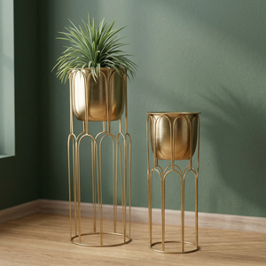 Macetas de metal con soporte alto dorado, diseño colgante moderno para el hogar y el jardín, eleva tu espacio con balcón y Decoración Para sala de estar - Product Image 6
