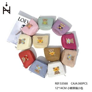 Borsa di paglia a forma di orso 12x14 cm con ricamo a forma di orso per bambini e ragazze - Product Image 3