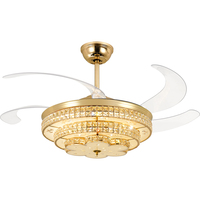 Candelabro de cristal sin aspas moderno con luces de flores LED personalizable para uso doméstico o hotelero ventilador de techo con control remoto