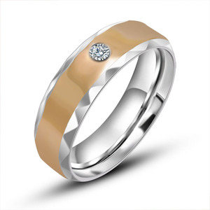 Unisex <b>Titanium</b> Steel <b>Rings</b> With Diamond Inlay Geometric Design Wedding Couple Jewelry SA533-534 - Product Image 2