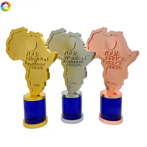 Trofeo in metallo personalizzato premio 3d in lega di alluminio placcato oro trofeo mappa Africa