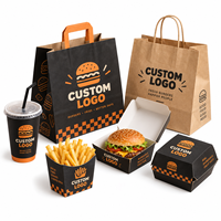 Sacs à hamburgers en papier kraft résistant avec logo personnalisé imprimé, fond renforcé, pour les commandes à emporter et à livrer
