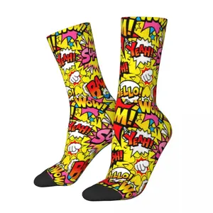 Achats en gros automne hiver Hip Hop hommes femmes super-héros bande dessinée Collection Pop Art citations chaussettes respirant basket-ball - Product Image 3