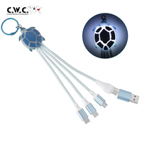 Regalo Creativo Ocean Turtle Led Cable de Carga Brillante LOGOTIPO Personalizado Universal Multi 4 en 1 Cable de Carga