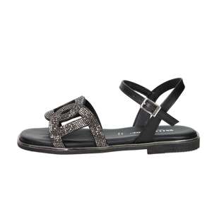 Valleverde Women's <b>Flat</b> Sandal Black 37 Rhinestone <b>Straps</b> <b>Ankle</b> <b>Strap</b> - Product Image 1