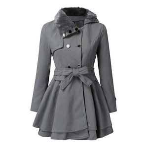 Manteau croisé pour femme à col montant et ceinture fine, style mode - Product Image 1