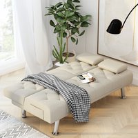 Futón Económico para Sala de Estar con Portavasos, Sofá Cama Plegable de PU, Sofá Cama Click Clac