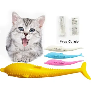 Food grade silicone mordida macia resistente golfinho em forma de pet gatos molar dentes escova brinquedo catnip cheiro gato limpo respiração mastigar brinquedo