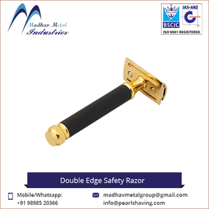 Double Edge Safety <b>Razor</b> with Brass Handle and Stainless Steel Blade <b>for</b> <b>Men</b> - Product Image 4