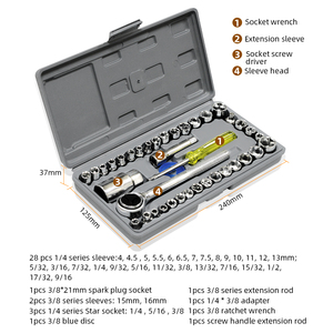 SAE-Caja de Herramientas SAE para reparación de automóviles, <span class=keywords><strong>Set</strong></span> de herramientas SAE y enchufe métrico de 1/4 "y 3/8", <span class=keywords><strong>40</strong></span> piezas - Product Image 2
