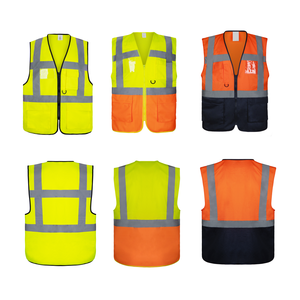 Chaleco de seguridad de alta visibilidad <span class=keywords><strong>EN</strong></span> ISO 20471 Chaleco ejecutivo de contraste 100% tejido de punto de poliéster Naranja y amarillo con bolsillos Logotipo OEM - Product Image 2