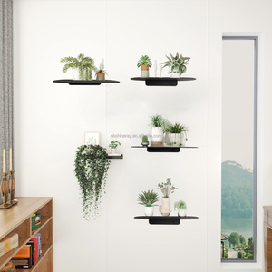 Étagère flottante linéaire industrielle en acier moderne avec revêtement noir, design rectangulaire arrondi, 13,7 pouces, étagères murales pour la décoration de la salle de bain - Product Image 1