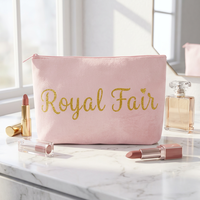 Sac de maquillage personnalisé Royal Fair avec logo, grande capacité, sac de rangement cosmétique portable en toile de coton avec fermeture éclair pour femmes et filles