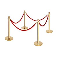 Poteaux de Sécurité en Acier Inoxydable Poli Or 51mm avec Corde pour Contrôle de Foule Rouge