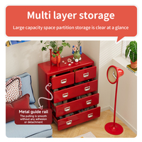 Commode à 5 tiroirs en acier rouge vintage, meuble de rangement en métal pour chambre à coucher