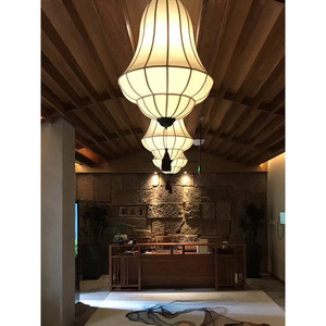 Lustre de style chinois moderne, lampe ronde en tissu blanc, économie d'énergie, E27, commande par interrupteur, éclairage pour hôtel et restaurant - Product Image 1