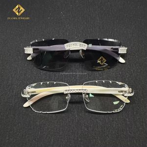 Gafas de Sol para Hombre Estilo Hip Hop con Diamantes Moissanite VVS, Montura de Plata de Ley 925 con Patas de Cuerno, Pasa el Test de Diamantes - Product Image 1