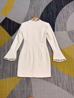 Robe midi vintage florale pour femme A12837, col montant, manches évasées, strass, formelle, respirante, pour le bureau, automne
