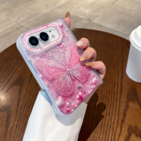 Étui de téléphone pliable luxueux avec paillettes, diamants, cœur d'amour, papillon, brillant pour iPhone 18Ultra, coque de protection transparente antichoc