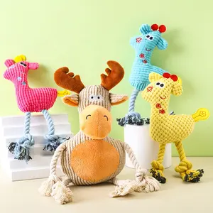 Toptan özel zürafa hayvan peluş köpek oyuncaklar pembe ahtapot gıcırtılı çiğnemek yumuşak pamuk halat Pet oyuncaklar