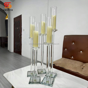SMOOTH Customized Set Of 5 Crystal Candle Holders Crystal Glass Candle Holders for Wedding <b>Table</b> Decoration - Product Image 4