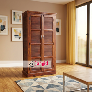 Armoire moderne en bois massif à 2 portes battantes / Penderie artisanale indienne pour hôtel, ferme ou salon - Product Image 1