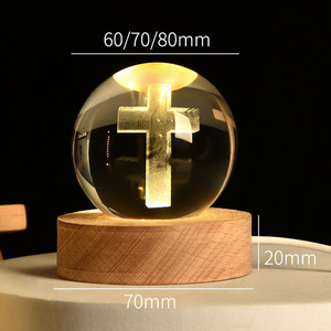 기독교 가톨릭 <span class=keywords><strong>LED</strong></span> 천사 빛나는 3D 문 아트 크리스탈 볼 예수 십자가 부활절 공 장식 나무 받침대로 야간 조명 - Product Image 2