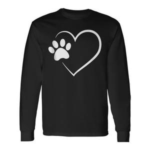 T-shirt a maniche lunghe con cuore a forma di zampa di cane per gli amanti dei cani e i proprietari di animali domestici - Product Image 1