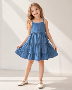 Vestito Estivo in Denim per Bambine, Abito Senza Maniche con Volant a Strati, Nuova Moda 2026, Vestito Casual Dolce e Comodo a Linea A per Bambine - Product Image 2
