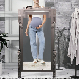 Jean de maternité taille haute en denim patchwork, pantalon long tissé pour la grossesse et le quotidien - Product Image 2