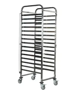 Aangepaste Commerciële Food Grade Metalen Groenterek Trolley Brood Koelrek Trolley Voor Bakkerij