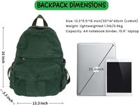 Sac à dos pour femme en toile verte à motif uni, esthétique rétro, pour lycéennes/étudiantes, sac à dos de voyage pour ordinateur portable