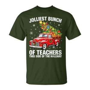 Camiseta navideña con diseño de camión rojo de Jolliest Bunch Of Teachers para regalo navideño - Product Image 1