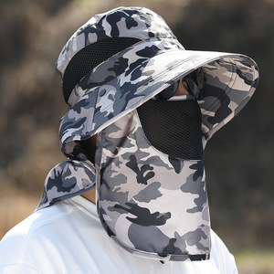 Outdoor Bucket <b>Hat</b> With Face Cover UV Protection Breathable Sunshade For <b>Men</b> Fishing Hiking Cycling <b>Summer</b> Nylon Camouflage - Product Image 4