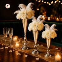 ANNIELU Lot de 3 Vases Centraux en Métal Doré, Supports Trompette de 25cm, 31cm, 43cm pour Décoration de Table de Mariage et Banquet (Vente en Gros)