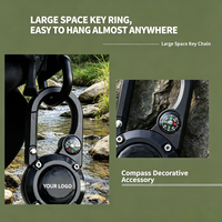 En gros, cordon de porte-badge en acier inoxydable durable avec boussole pour la pêche et l'escalade, accessoires de porte-clés étanches