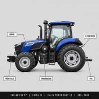 Tracteur agricole intelligent 4x4 de 200 CV avec élévateur électro-hydraulique 24+24 Power Shuttle, réservoir de 380 L, pneus radiaux et GPS