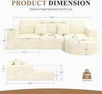 Canapé modulaire en PU sans structure en forme de L, ensemble de 104 pouces avec chaise longue incurvée et assise profonde, pour salon moderne, aucun assemblage requis