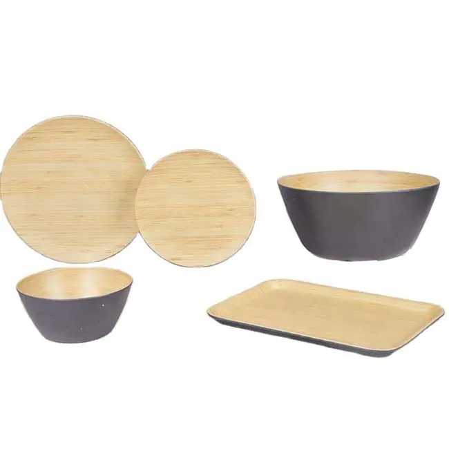 High Quality 5.5'' 6'' Salad Bowl 8'' 10'' Plate Wood Pattern Custom Melamine Tableware Plastic Dinnerware Set